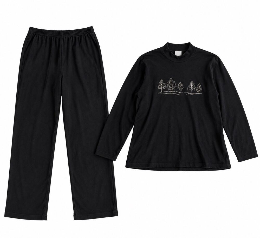 LiNKS Women’s Black Brown 2 Piece Lounge Set Size Medium Tree Graphic Top Pants